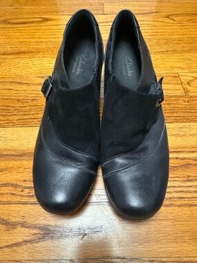 Clarks Bendables Black Leather Low Heel Shoes Buckle Strap Comfort Size 9M